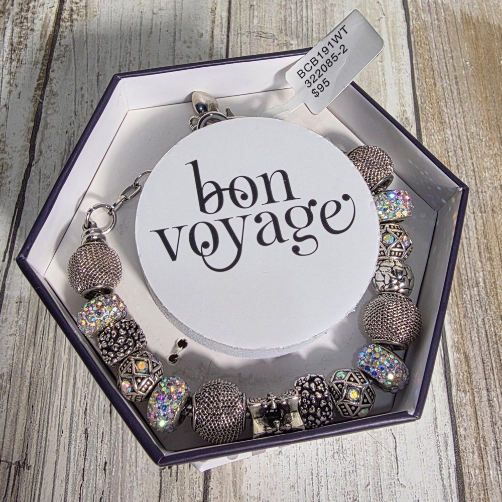 Bon Voyage Silver Tone Butterfly Crystal Charm Bracelet BCB191WT NIB - Picture 5 of 8